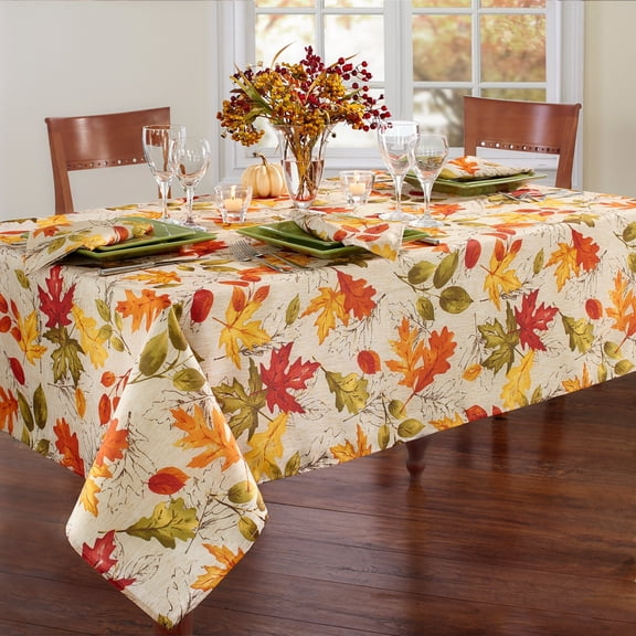 Elrene Home Fashions Autumn Leaves Fall Printed Tablecloth, 60" x 84" Rectangle