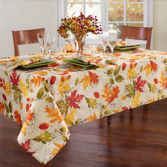 Elrene Home Fashions Autumn Leaves Fall Printed Tablecloth, 52" x 52" Rectangle