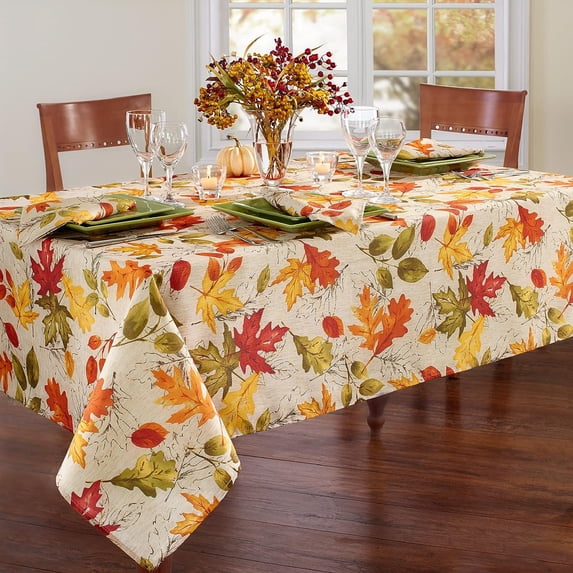 Autumn Leaves Fall Printed Tablecloth, Holiday Table Cover for Formal or Everyday Use, 60"x102" Oblong/Rectangle