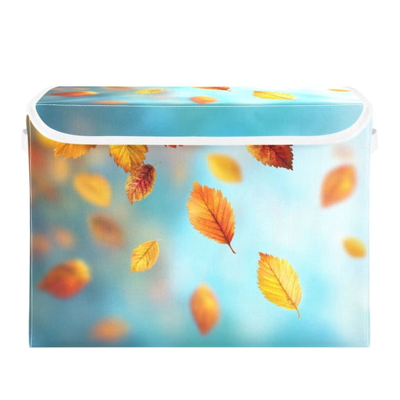 Autumn Leaves Falling Foldable Storage Bins with Lids Handles Collapsible Storage Containers Tote Boxes 16.5 x 12.6 x 11.8 inches