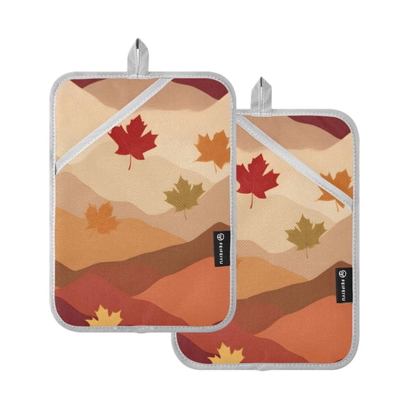 Autumn Leaves Falling Pot Holder Set 2 Piece Non-Slip Oven Hot Pads Heat Resistant Durable 7x9.8in