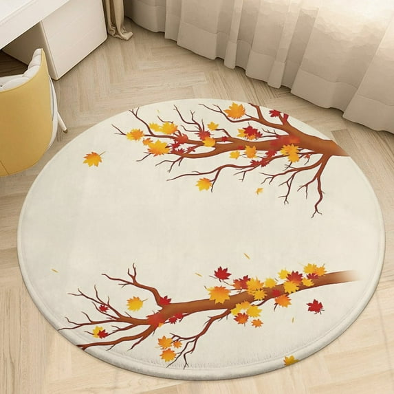 Autumn Leaves Falling Round Area Rugs for Bedroom Living Room, 5FT Soft Indoor Circle Carpets, Carpet Home Decor Floor Mat