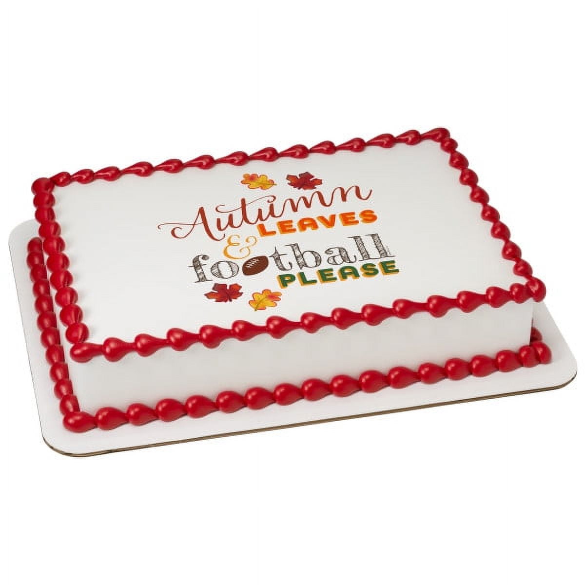 DECOPAC Autumn Leaves & Football Please Edible Image Cake Topper (1/4 Sheet)
