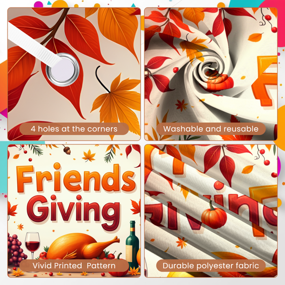 Autumn Leaves Friendsgiving Banner Pumpkin Decor Thanksgiving Party Background for Fall Celebration Indoor Party Festive Gathering