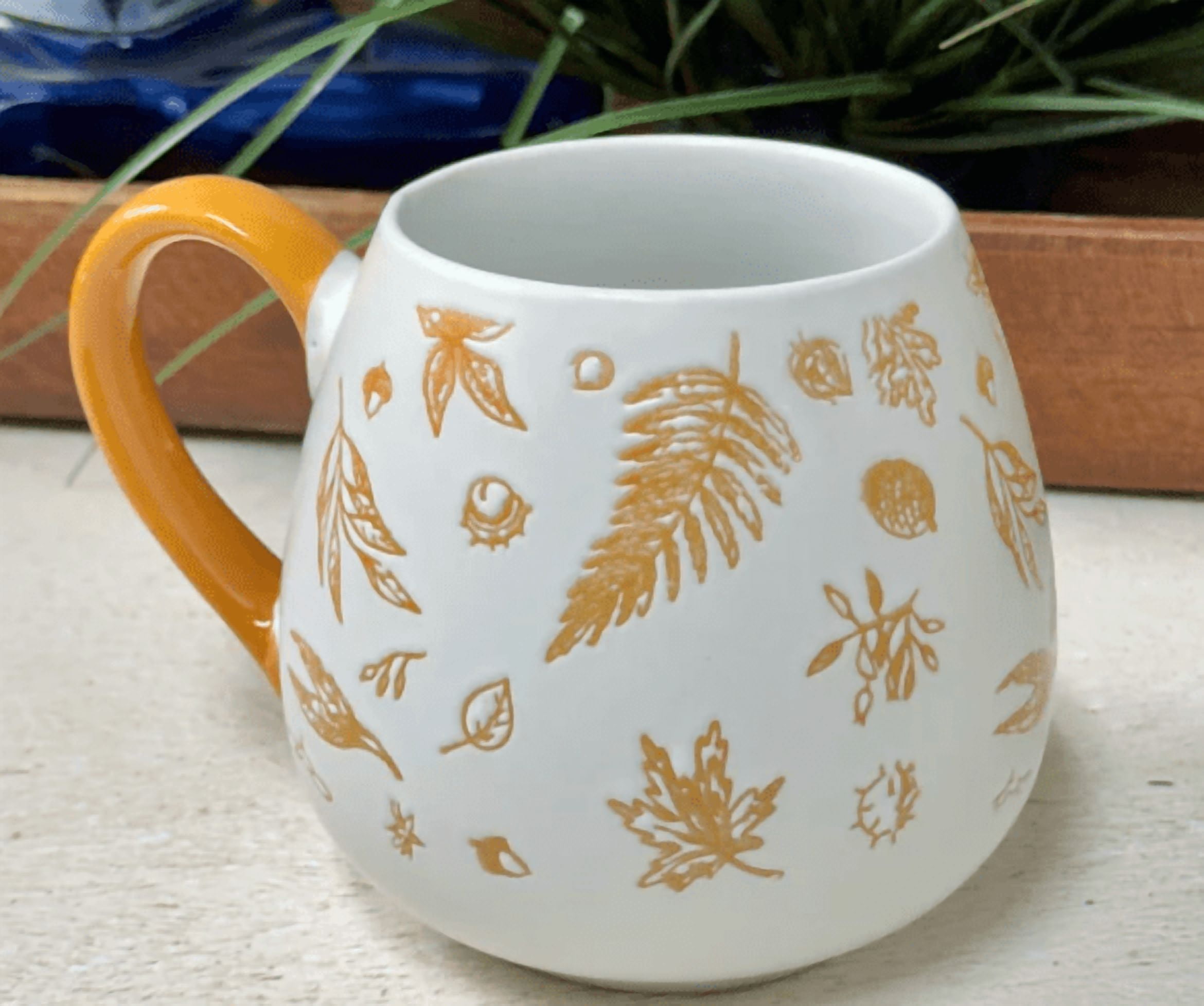 Autumn Leaves Gold Ceramic Mug Dishwasher Safe