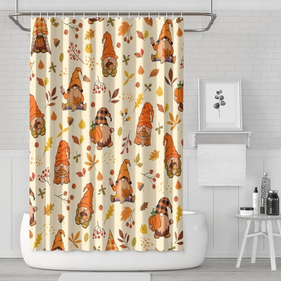 Autumn Leaves Harvest Thanksgiving Shower Curtain for Bathroom with Hooks and Weighted Hem, Polyester Fall Pumpkins Maple Waterproof Bath Curtains Hotel Style - Machine Washable,72x72in