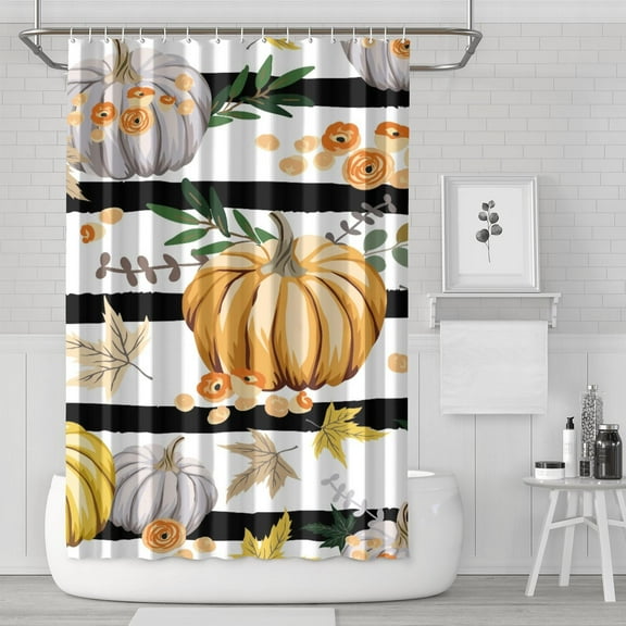 Autumn Leaves Harvest Thanksgiving Shower Curtain for Bathroom with Hooks and Weighted Hem, Polyester Fall Pumpkins Maple Waterproof Bath Curtains Hotel Style - Machine Washable,72x72in