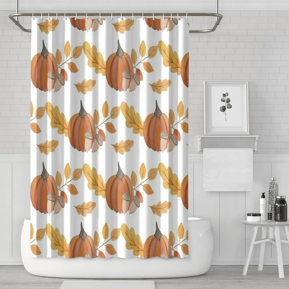Autumn Leaves Harvest Thanksgiving Shower Curtain for Bathroom with Hooks and Weighted Hem, Polyester Fall Pumpkins Maple Waterproof Bath Curtains Hotel Style - Machine Washable,72x72in