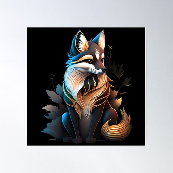 Autumn Leaves Kitsune - The Fox For Stealthy Intelligence Poster Wall Art, Modern Wall Decor For Living Room Bedroom, 16X16 UNFRAMED