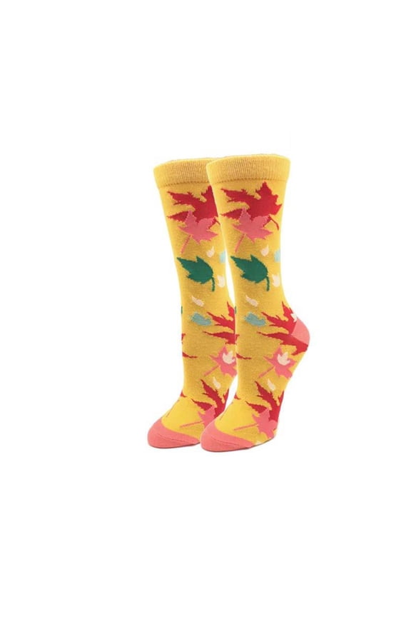 Autumn Leaves One Size Fits Most Yellow Ladies Crew Socks