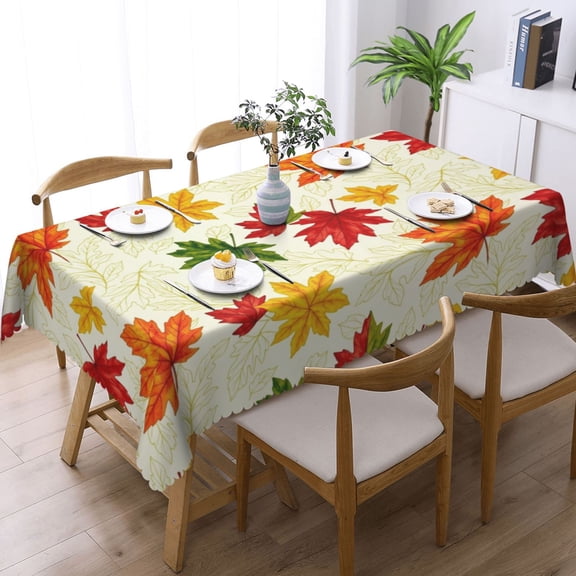 Autumn Leaves Pattern Print Design Rectangle Tablecloth Waterproof Table Cloth Stain and Wrinkle Resistant Washable, Decorative Fabric Table Cover for Dining, Party and Camping