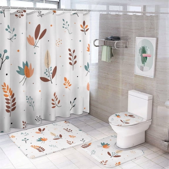 Autumn Leaves Pattern Shower Curtain Waterproof Bathroom Curtain Set with Hooks Home Decor Bathroom Curtains 4pcs