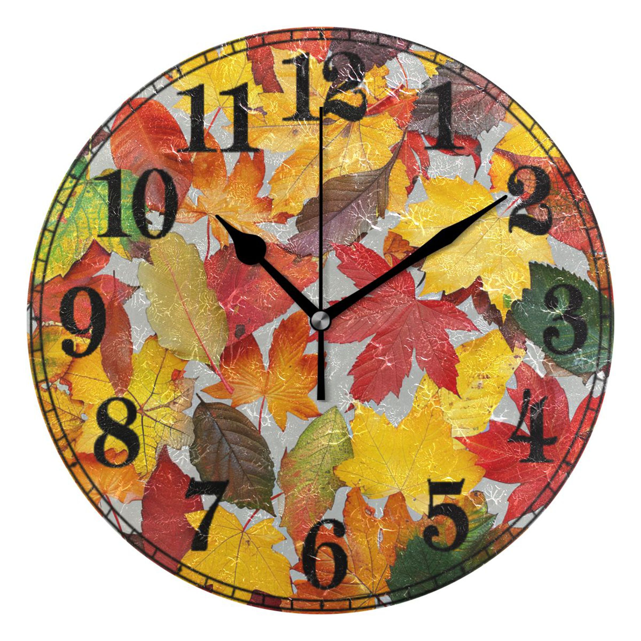 Autumn Leaves Pattern Silent Wall Clock 10" NonTicking Battery Clock