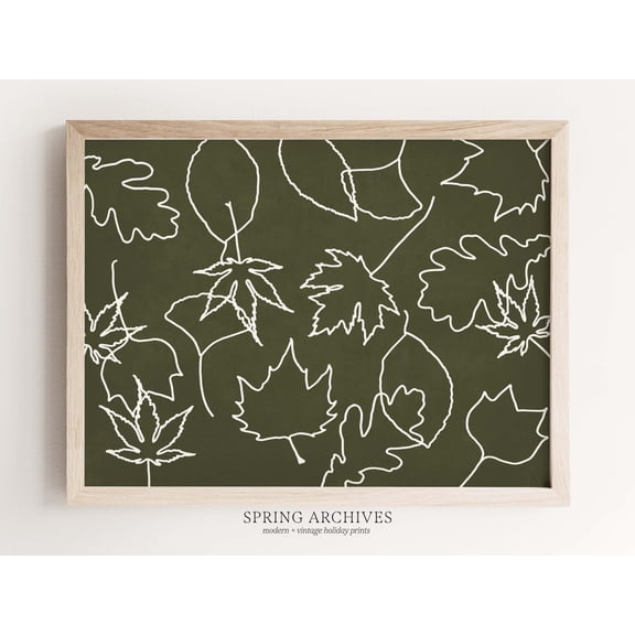 Autumn Leaves Pattern Wall Art, Emerald Green Botanical Art, Rustic Farmhouse Home Decorations, Fall Art Posters, Unframed Poster Size 8x12 F03.1.14l2251