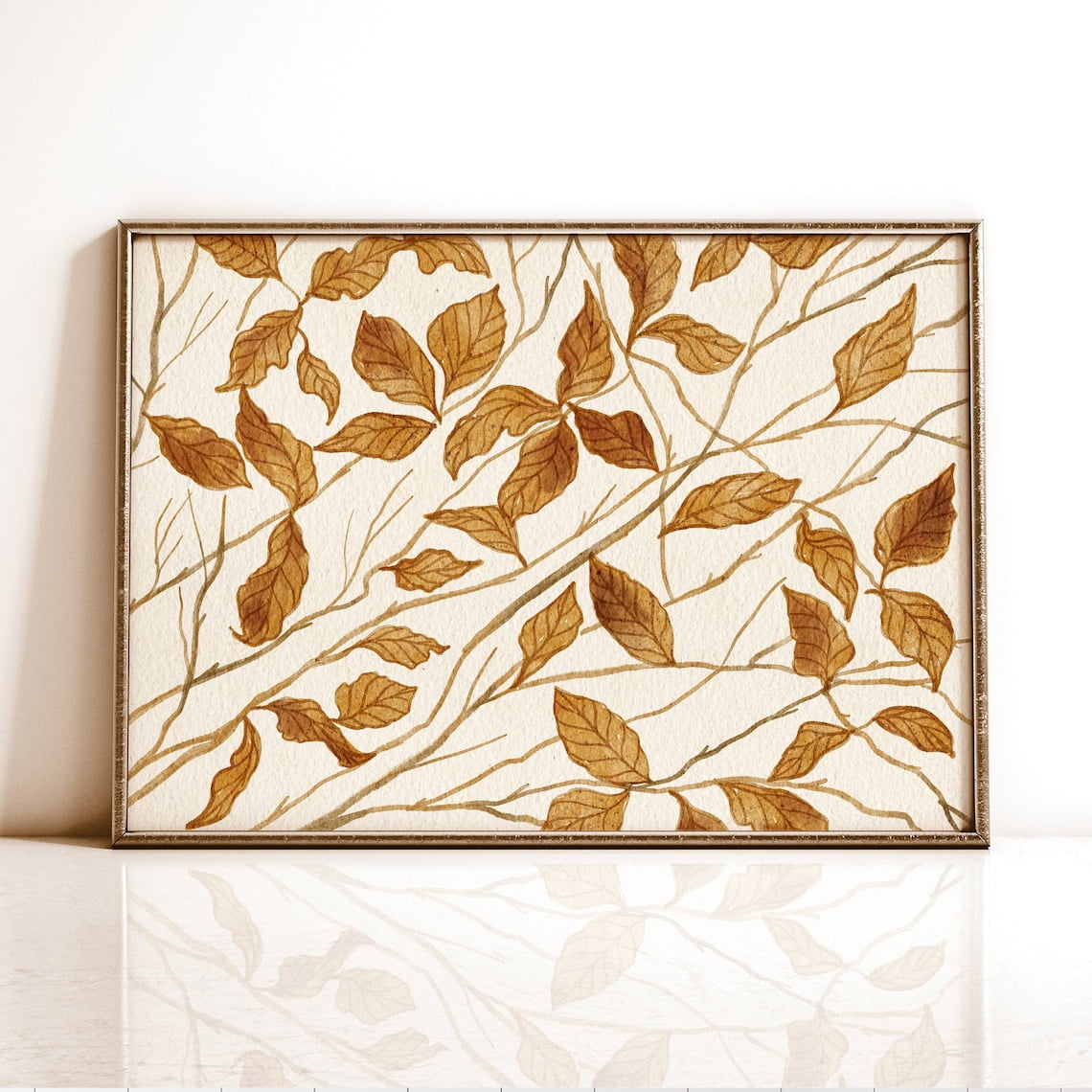 Autumn Leaves Print, Fall Decor Wall Art, HandDrawn Art, Warm Neutral