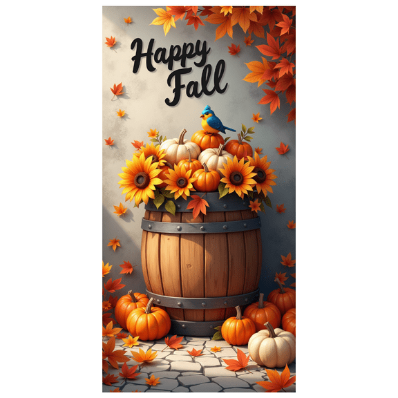 Autumn Leaves Pumpkin Banner Sunflower Decoration Wooden Barrel Bird Design for Fall Party Harvest Festival Home Decor