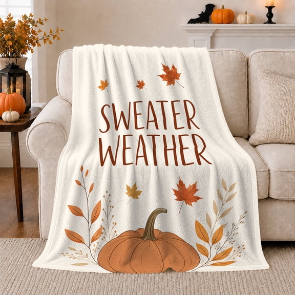 Autumn Leaves Pumpkin Sweater Weather, Dramatic Botanical Scene, Warm Flannel Blanket for Sunroom and Reading Nook, Garden Lovers Thanksgiving Gift, Botanical Home Decor