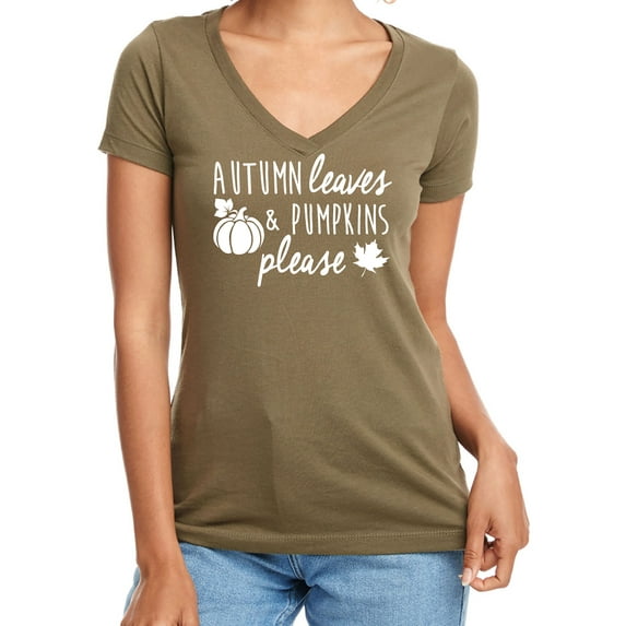 Autumn Leaves & Pumpkins Please Womens V-Neck T-Shirt