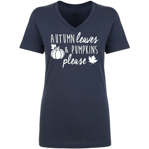 Autumn Leaves & Pumpkins Please Womens V-Neck T-Shirt