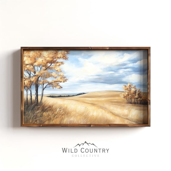 Autumn Leaves Rolling Hills Landscape Painting Vintage Rustic Fall Poster