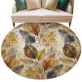 Autumn Leaves Round Living Room Rugs 5 ft, Botanical Rustic Brown ...