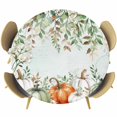 thumbnail image 1 of Autumn Leaves Round Tablecloth, Fitted Table Cover with Elastic for 45"-54" Round Tables, Thanksgiving Sage Green White Pumpkin Table Cloth Outdoor Indoor Dinning Party Waterproof Tablecloths, 1 of 7