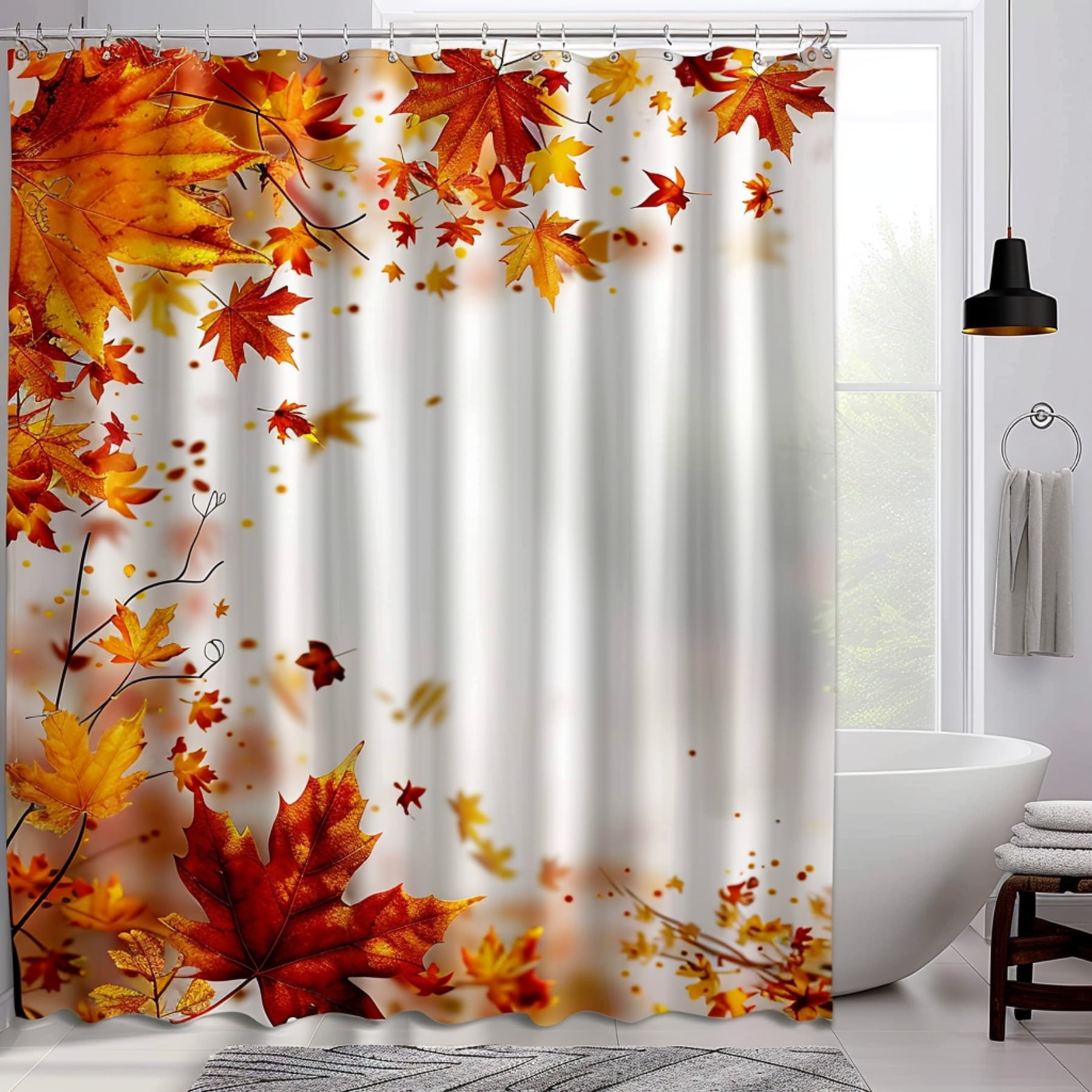 Autumn Leaves Shower Curtain Bright Colors on White Background Fall