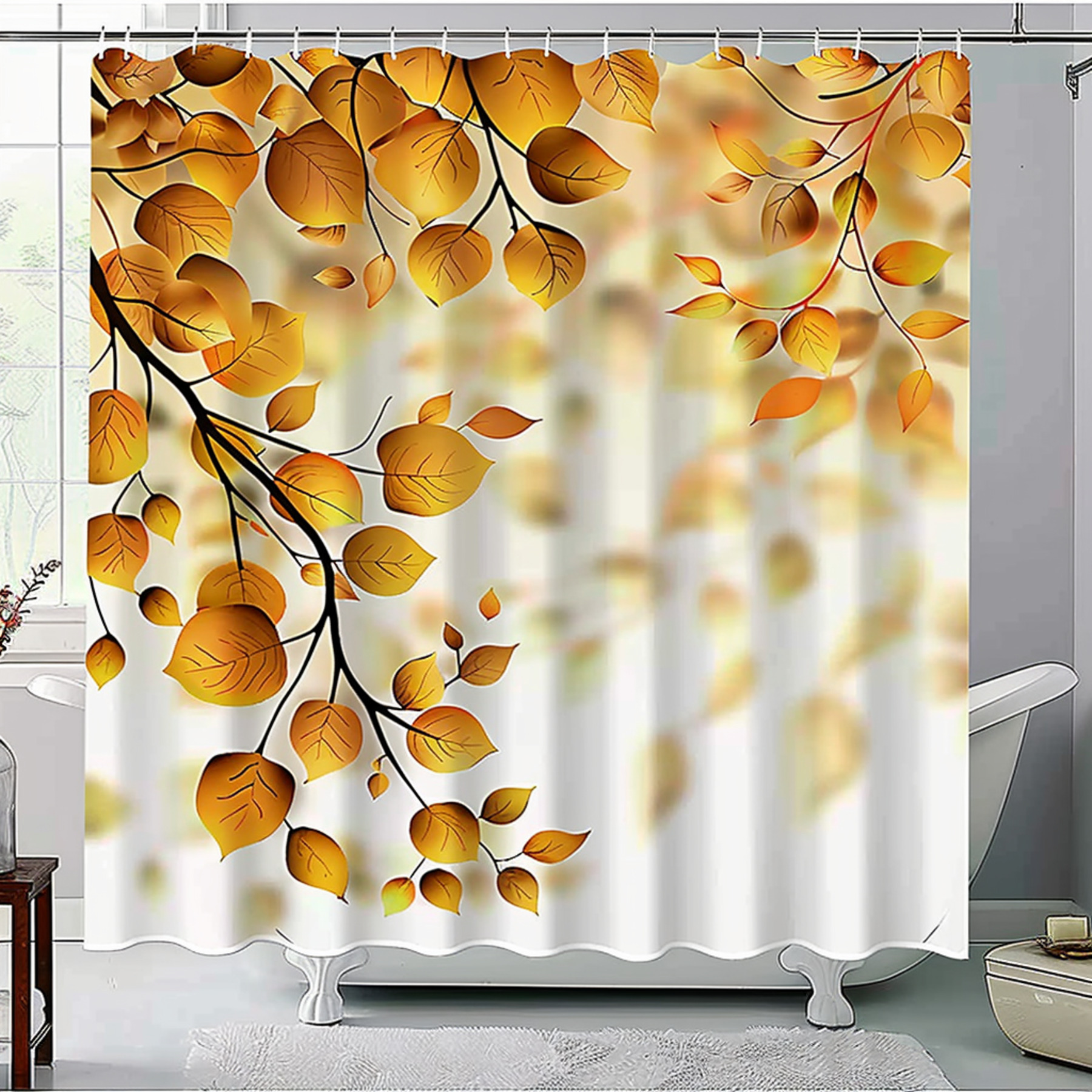 Autumn Leaves Shower Curtain Elegant Fall Foliage Bathroom Decor Nature