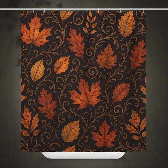 Autumn Leaves Shower Curtain, Fall Foliage Bathroom Decor with Dark Brown & Orange Leaf Pattern, Autumn Cozy Home Decor, Floral Bath Decor