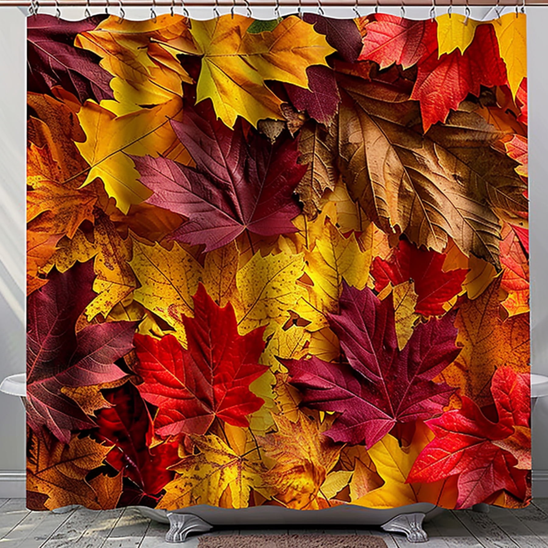 Autumn Leaves Shower Curtain Red Yellow Brown Fall Foliage Design Heavy