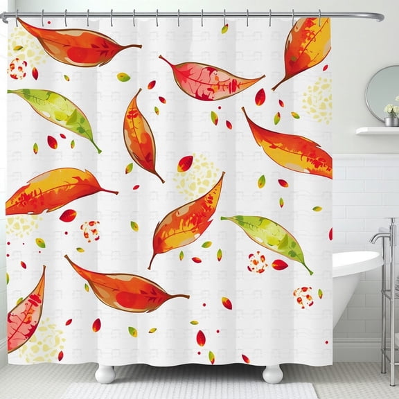 Autumn Leaves Shower Curtain - White Background with Colorful Leaf Pattern - Fall Decor for Bathroom