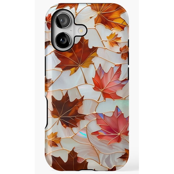 Autumn Leaves Stained Glass Effect Phone Case for iPhone 11 12 13 14 15 16 17 Pro Max