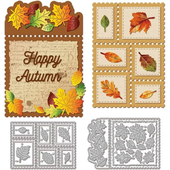 Autumn Leaves Stamp Frame Cutting Dies for Card Making Metal Fall Leaves Stamp Frame Die Cuts Cutting Dies Templates for Scrapbooking Journal Paper Craft Decor DIY