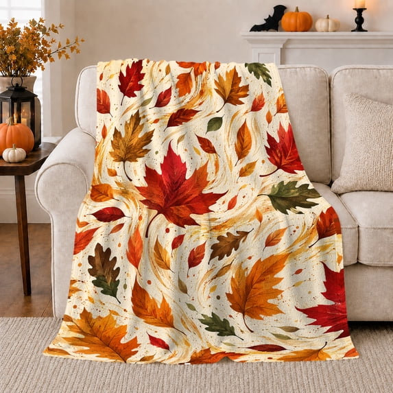 Autumn Leaves Swirl Pattern Cheerful Vibrant Fall Foliage, Cozy Friendship Quote Scene, Warm Flannel Blanket for Living Room and Reading Nook, Art Lovers Thanksgiving Gift, Artistic Home Decor