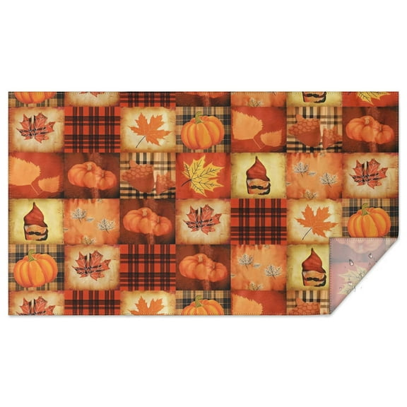 Autumn Leaves Tablecloth Rectangle 60x102 Inch, Fall Printed Table Cover with Harvest Plaid - Wrinkle Resistant Fabric for Thanksgiving & Holiday Dining Decor