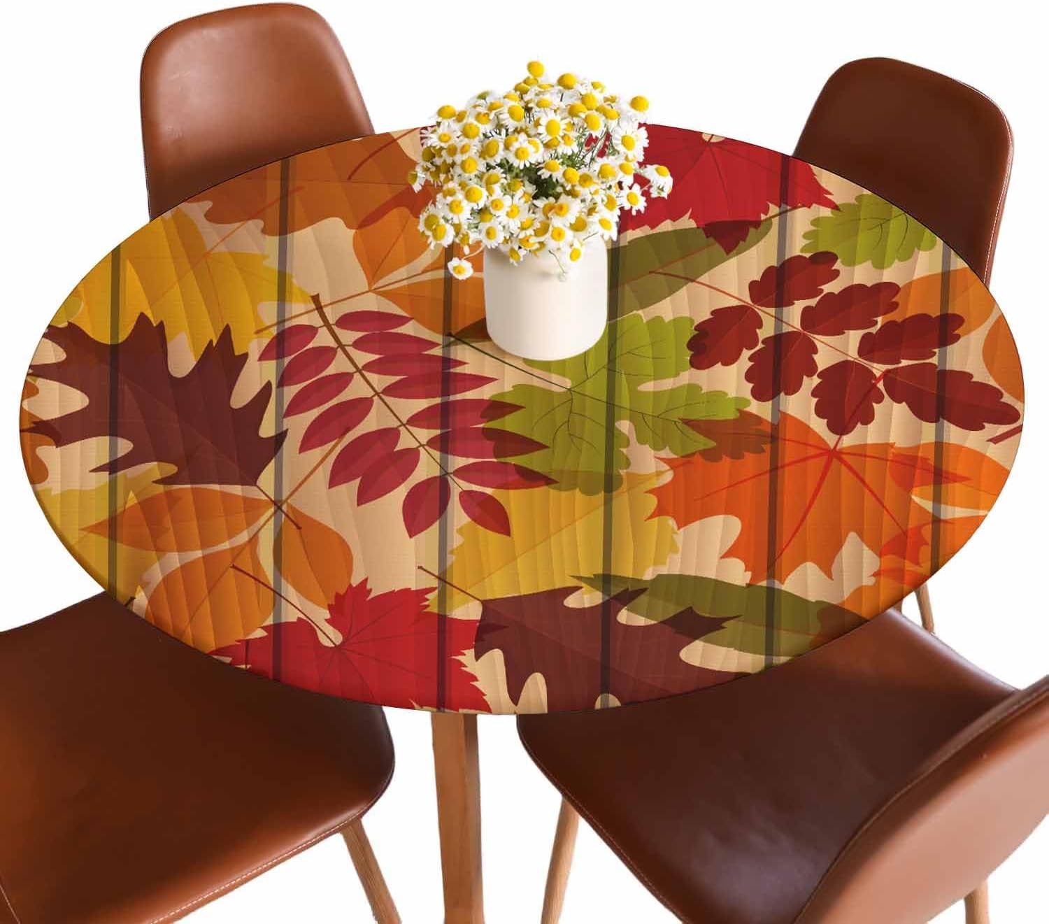 Autumn Leaves Tablecloth Round Yellow Thanksgiving Day Harvest Festival ...