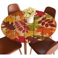 thumbnail image 1 of Autumn Leaves Tablecloth Round Yellow Thanksgiving Day Harvest Festival Fall Waterproof Wipeable Table Cloth Cover Table Pad Cover for Dining Room Fitted 40-44 inch, 1 of 6