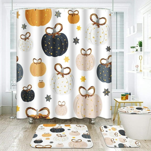 Autumn Leaves Thanksgiving Bathroom Set with Shower Curtain sets and Rug and Accessories, Pumpkin Fall Colorful Vintage Shower Curtain Set for Bathroom Decor 4 Pcs