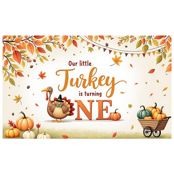 Autumn Leaves Turkey Birthday Banner Pumpkin Design Fall Thanksgiving for Kids Party Decoration Indoor Celebration Festive Event
