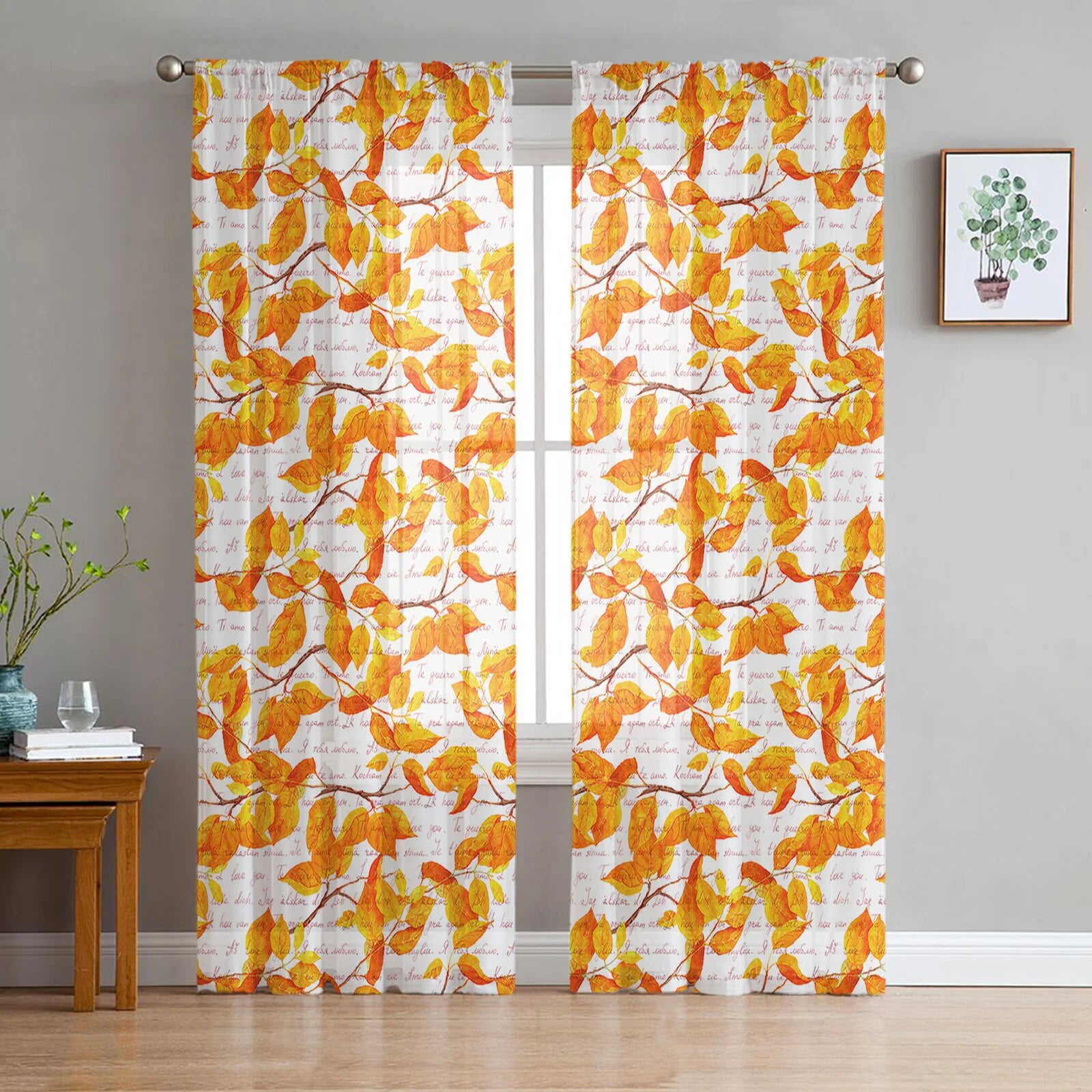 Autumn Leaves Voile Curtains for Bedroom Tulle Window Curtain for Autumn Leaves Voile Curtains for Bedroom Tulle Window Curtain for