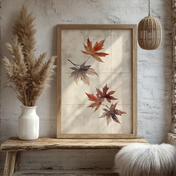 Autumn Leaves Wall Art Rustic Fall Poster Botanical Nature Poster , Poster Print Only