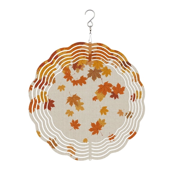 Autumn Leaves Wind Spinner for Garden Yard 8In, Orange Maple Leaf Deciduous Linen Texture 3D Stainless Steel Kinetic Hanging Wind Spinners Rustproof Outdoor Decor for Lawn Patio Home