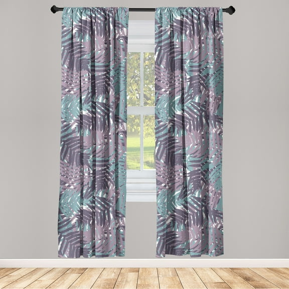 Autumn Leaves Window Curtains, Neutral Colors Boho Ferns Leafy Pattern Fall Themed Artwork, Lightweight Decor 2-Panel Set with Rod Pocket, Pair of - 28"x63", Cadet Blue Lilac Eggplant, by Ambesonne
