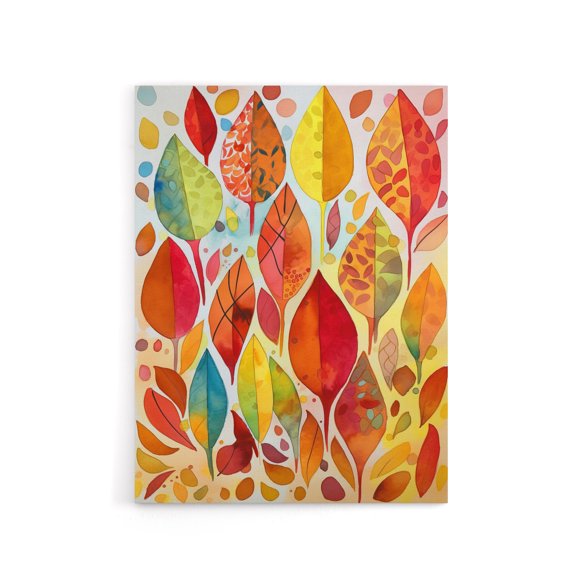 Autumn Leaves With Folk Art Patterns Canvas Wall Art Print 12X16"