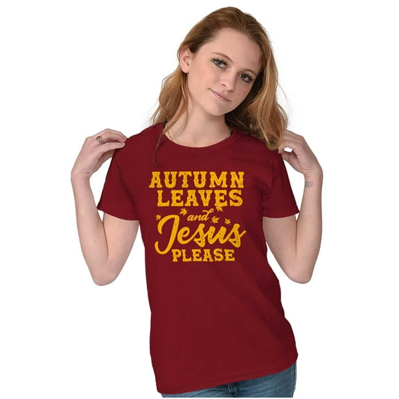 Autumn Leaves and Jesus Please Womens Fitted Plus Size Graphic Tee Brisco Brands 2X