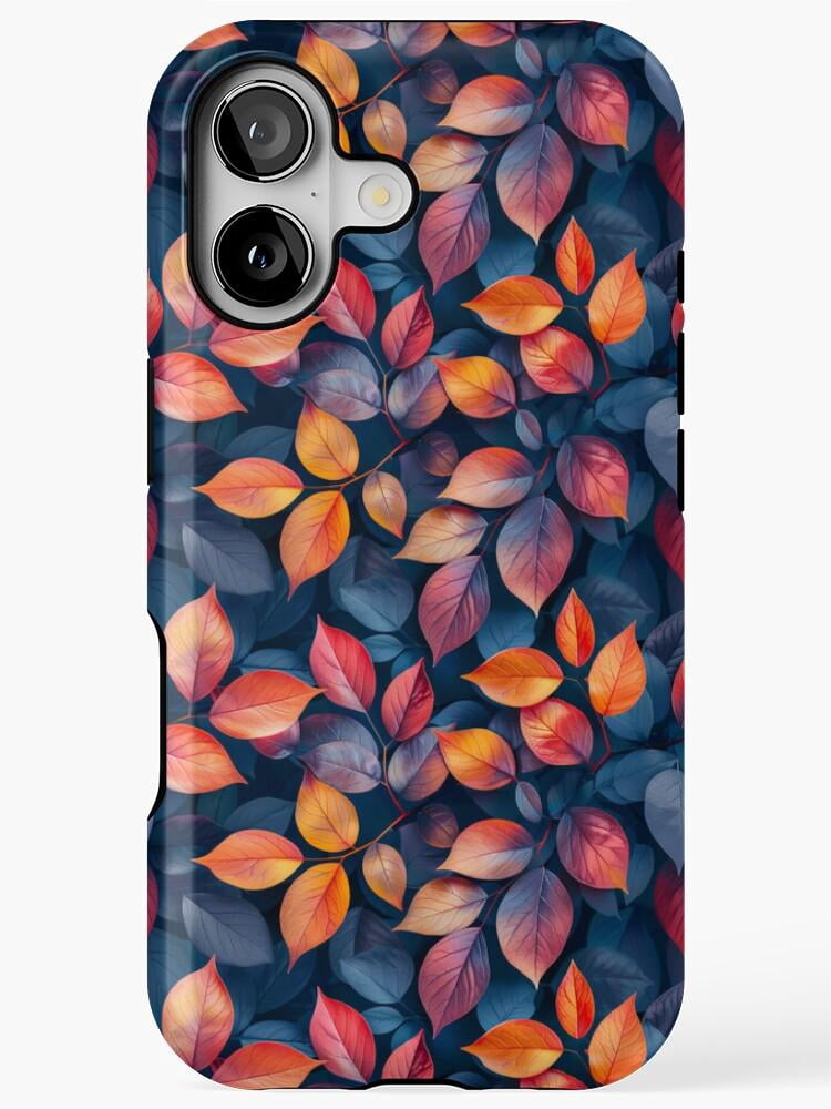 Autumn Leaves in Orange, Red, Pink and Navy Tough Phone Case, Dual ...