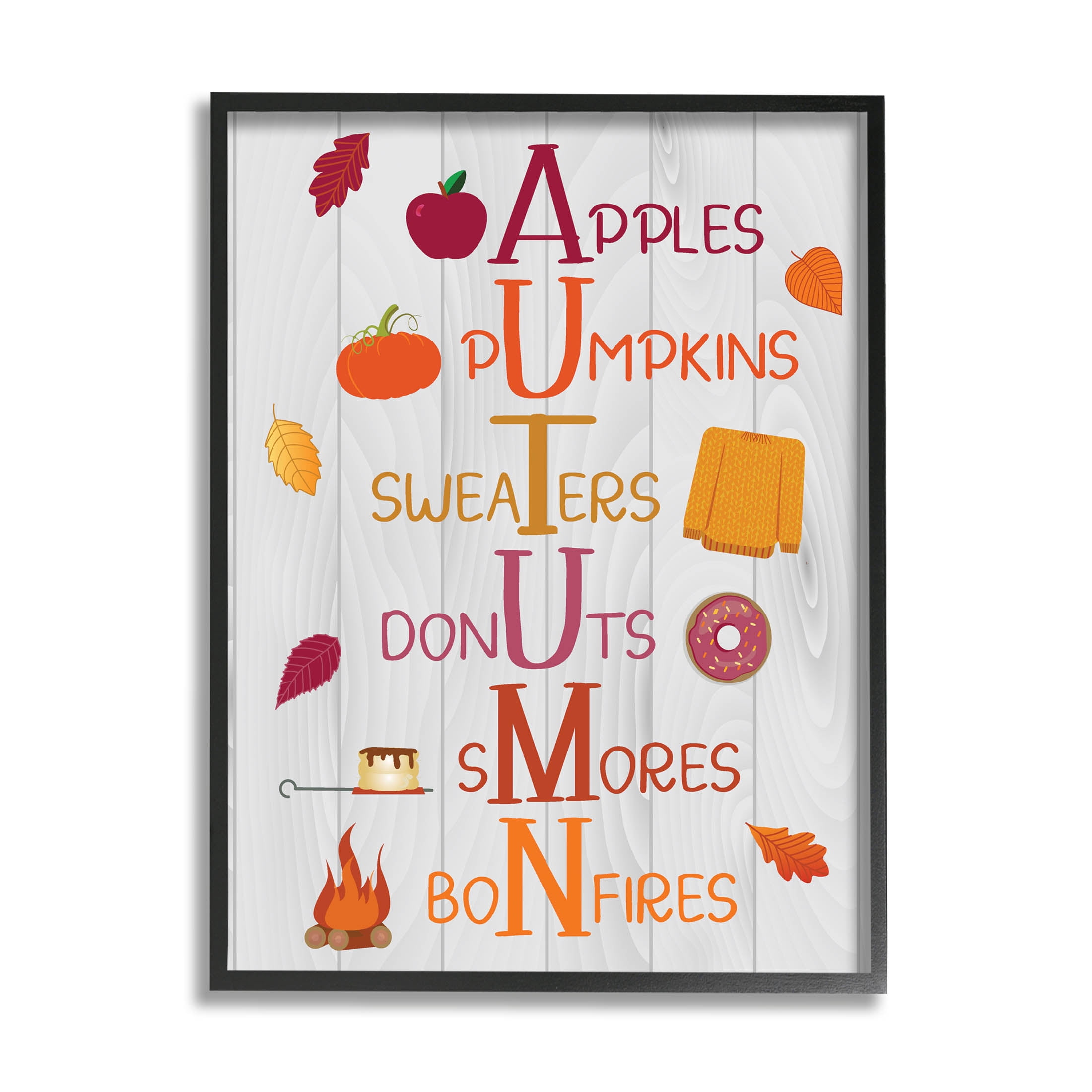 Autumn Letters Seasonal Words Holiday Graphic Art Black Framed Art Print Wall Art