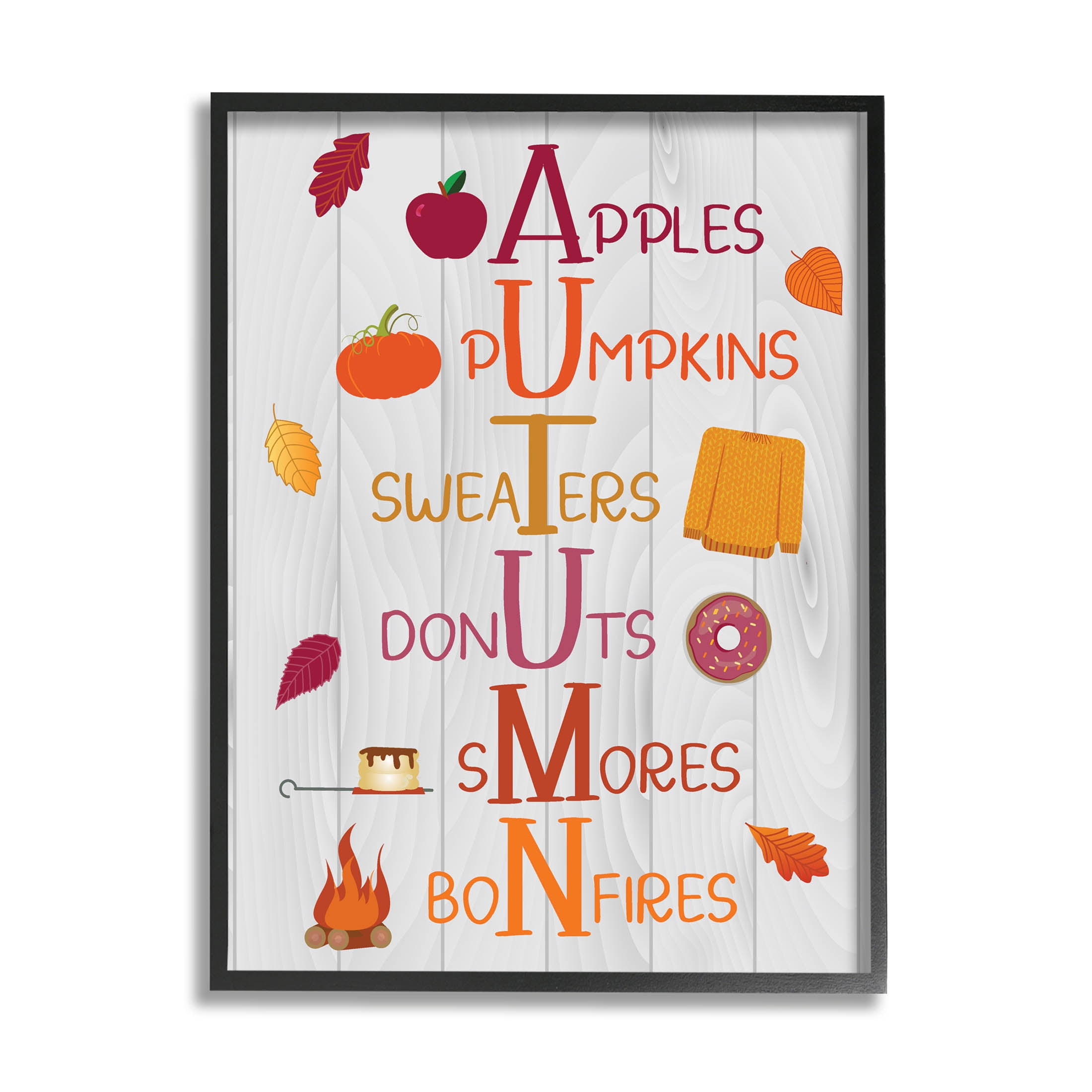 Autumn Letters Seasonal Words Holiday Graphic Art Black Framed Art Print Wall Art