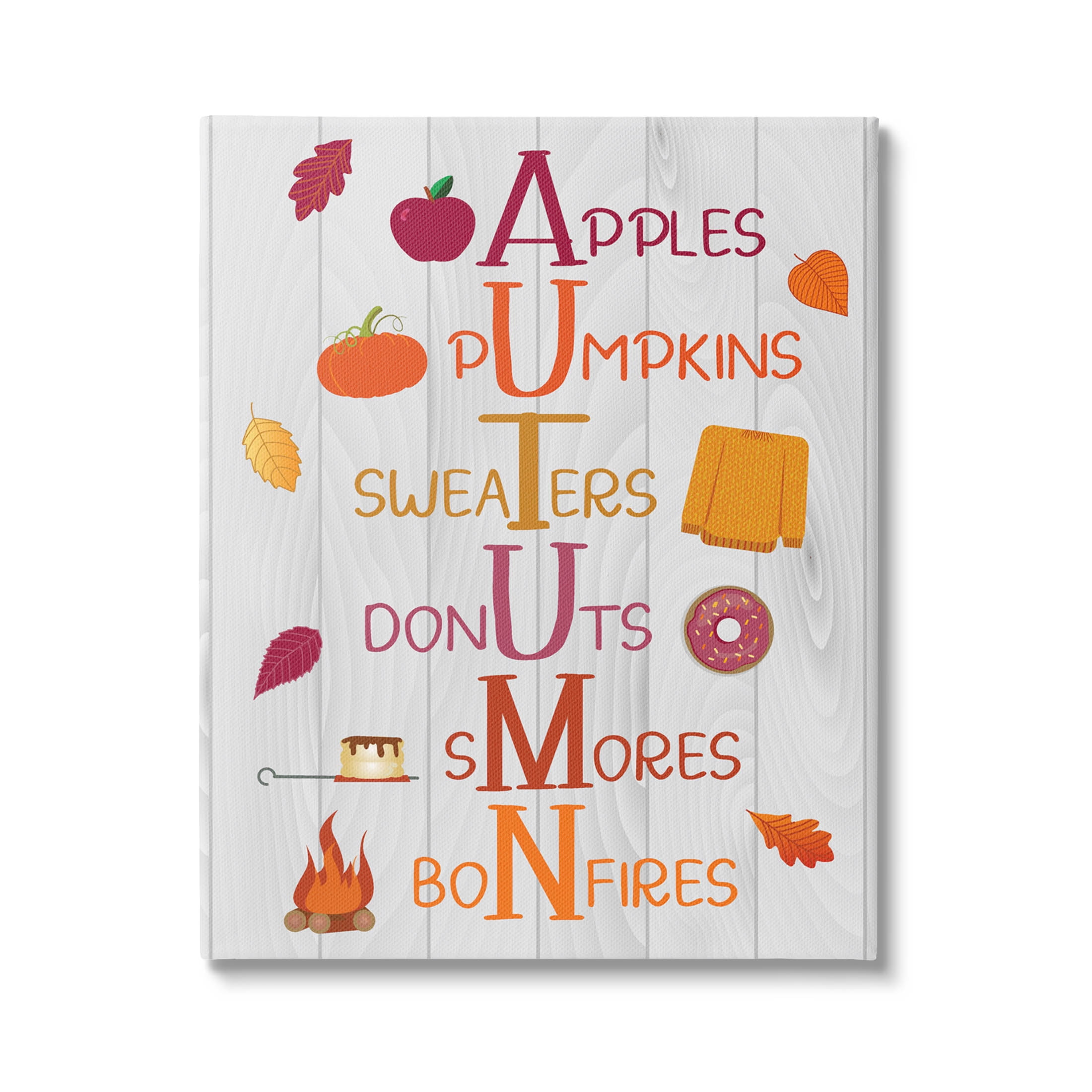 Autumn Letters Seasonal Words Holiday Graphic Art Gallery Wrapped Canvas Print Wall Art