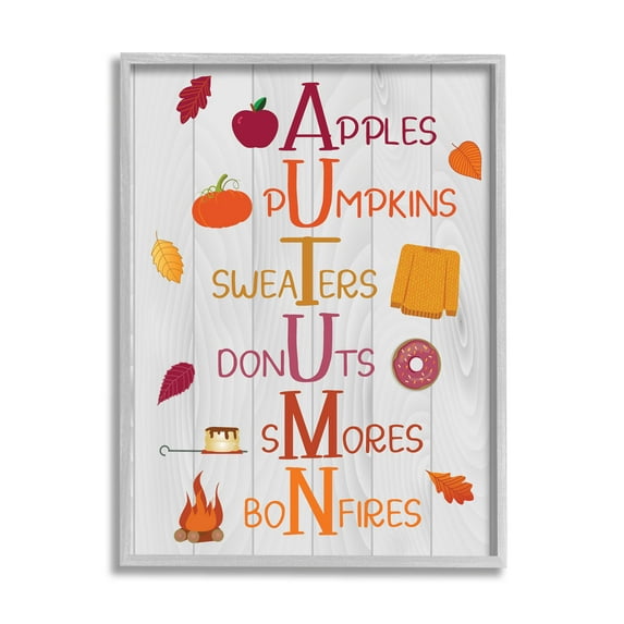 Autumn Letters Seasonal Words Holiday Graphic Art Gray Framed Art Print Wall Art